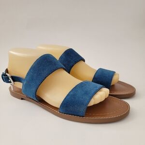 Coach Henny Blue Suede Leather Slingback Sandals Metal Hangtag Womens 8